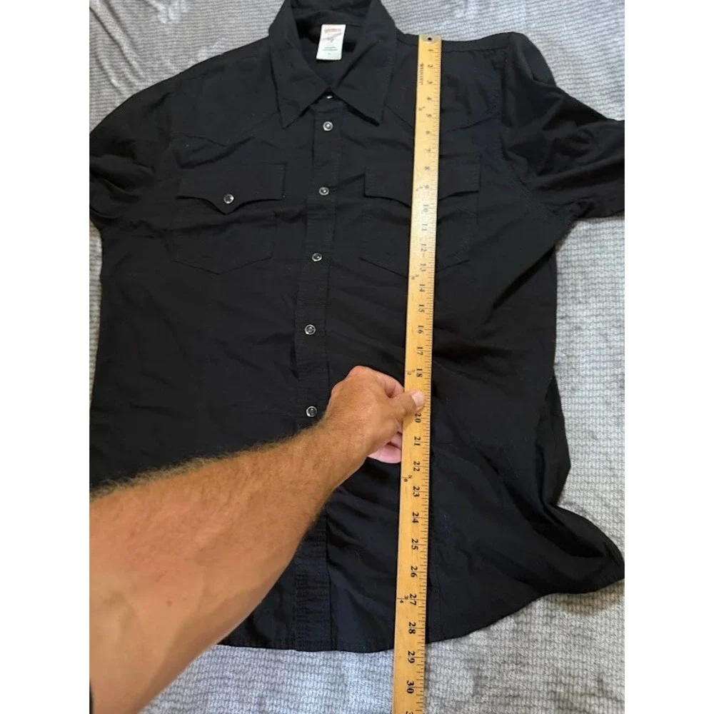 True Religion Mens Western Snap Button Down Shirt Black Horseshoe Stitch XXL